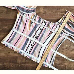 Live 4 Truth Cotton Linen Blend Striped Off-Shoulder Blouse Crop Top, L